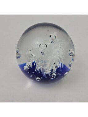 Art Glass Paper Weight Dynasty Gallery Heirloom Collectibles Bubbles Blue White